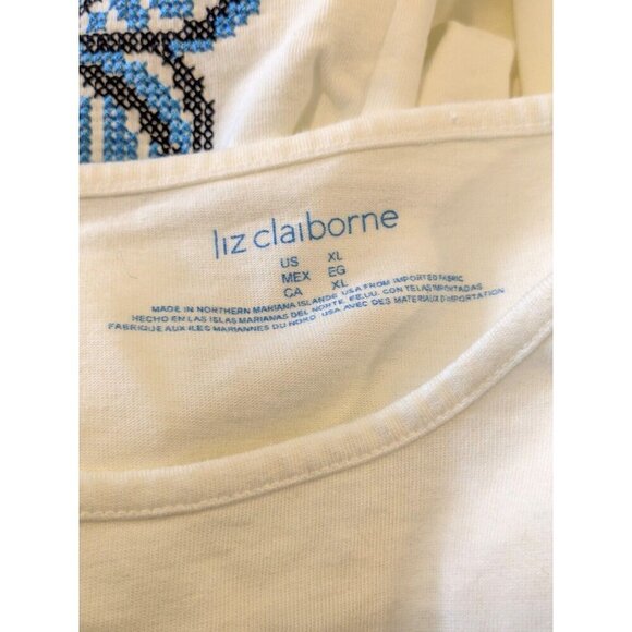 Liz Claiborne Embroidered Top Womens XL White Floral Short Sleeve - Picture 4 of 4